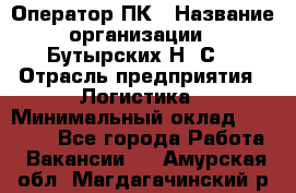 Оператор ПК › Название организации ­ Бутырских Н. С. › Отрасль предприятия ­ Логистика › Минимальный оклад ­ 18 000 - Все города Работа » Вакансии   . Амурская обл.,Магдагачинский р-н